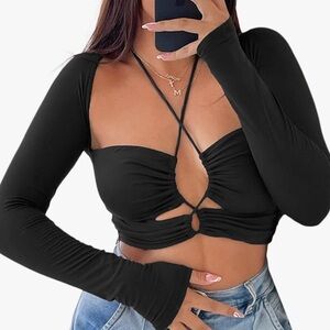 nwot black ruched cutout top